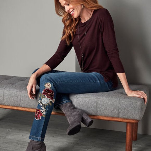 EUC - Velvet floral jeans Size 0 - Picture 1 of 9